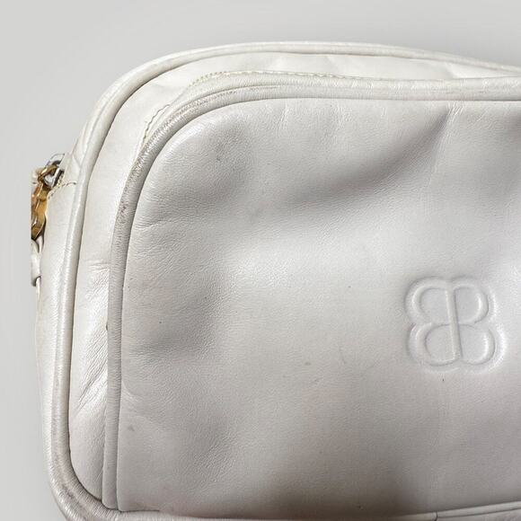 RARE Vintage 1980s Balenciaga Paris BB Logo Leather Crossbody Bag Cream Ivory - Picture 3 of 16
